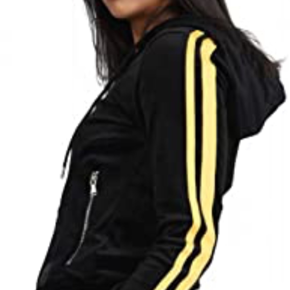 Women's Double-Striped Velvet Hooded Jacket